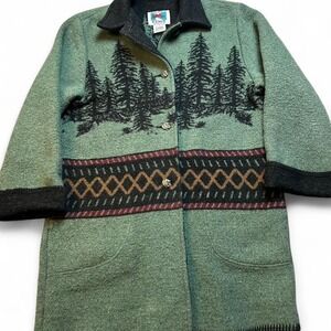 Vintage Wooded River Clothing Company Women's Wool Coat Collared bear nature